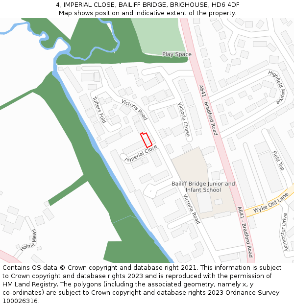 4, IMPERIAL CLOSE, BAILIFF BRIDGE, BRIGHOUSE, HD6 4DF: Location map and indicative extent of plot