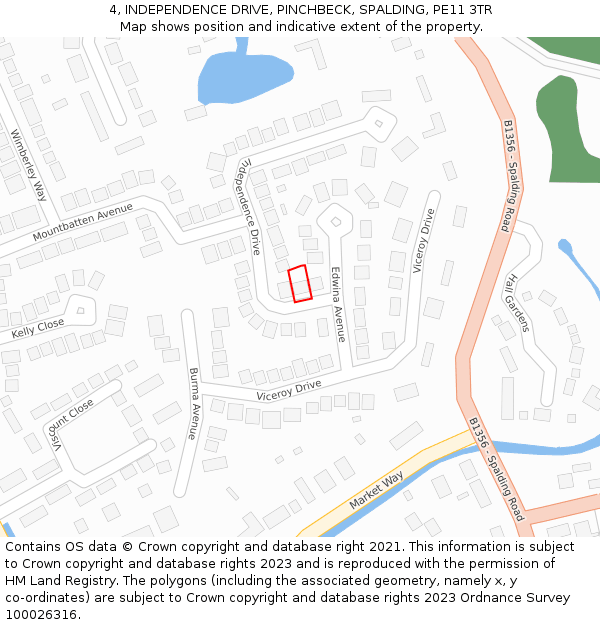 4, INDEPENDENCE DRIVE, PINCHBECK, SPALDING, PE11 3TR: Location map and indicative extent of plot