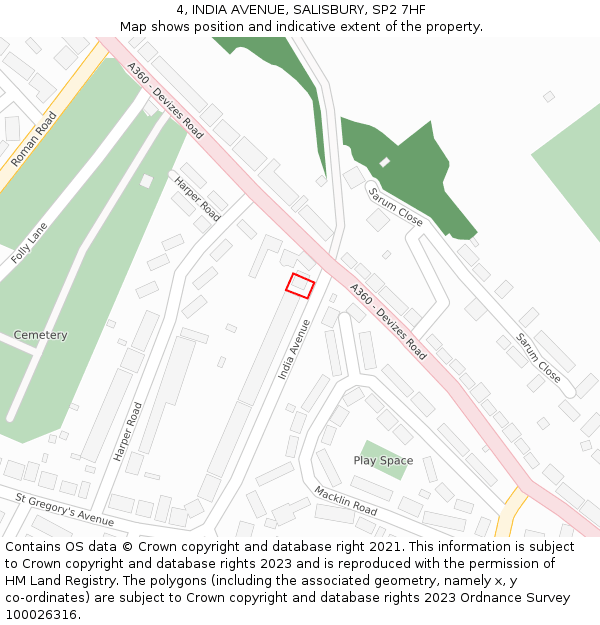 4, INDIA AVENUE, SALISBURY, SP2 7HF: Location map and indicative extent of plot