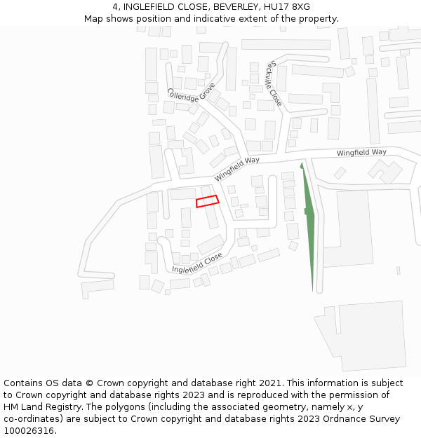 4, INGLEFIELD CLOSE, BEVERLEY, HU17 8XG: Location map and indicative extent of plot