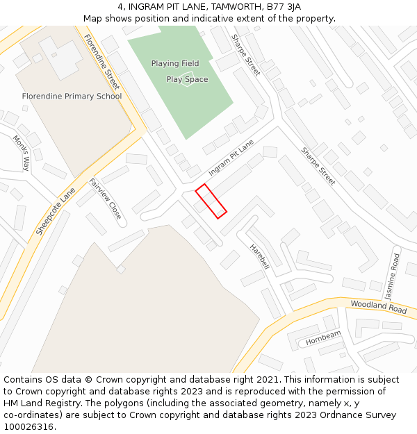 4, INGRAM PIT LANE, TAMWORTH, B77 3JA: Location map and indicative extent of plot