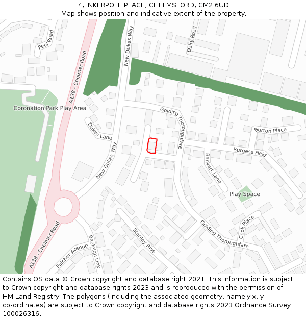 4, INKERPOLE PLACE, CHELMSFORD, CM2 6UD: Location map and indicative extent of plot