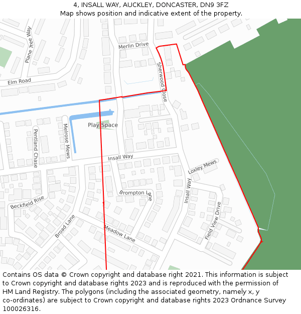 4, INSALL WAY, AUCKLEY, DONCASTER, DN9 3FZ: Location map and indicative extent of plot