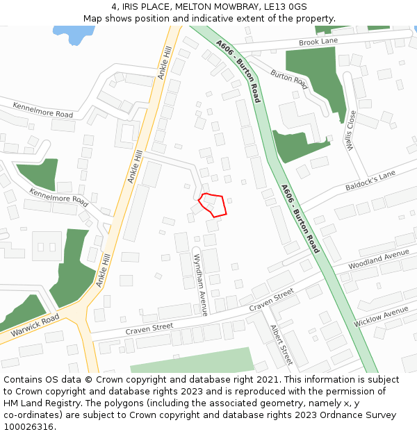 4, IRIS PLACE, MELTON MOWBRAY, LE13 0GS: Location map and indicative extent of plot