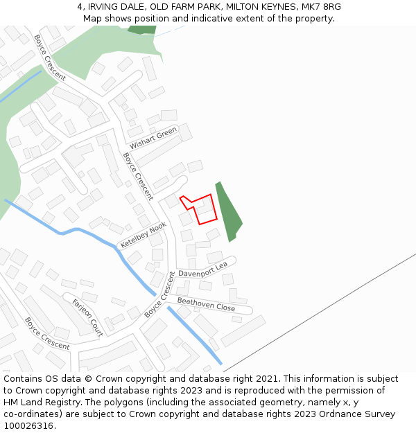 4, IRVING DALE, OLD FARM PARK, MILTON KEYNES, MK7 8RG: Location map and indicative extent of plot