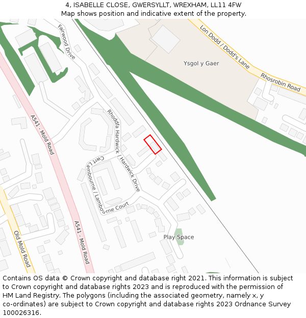 4, ISABELLE CLOSE, GWERSYLLT, WREXHAM, LL11 4FW: Location map and indicative extent of plot