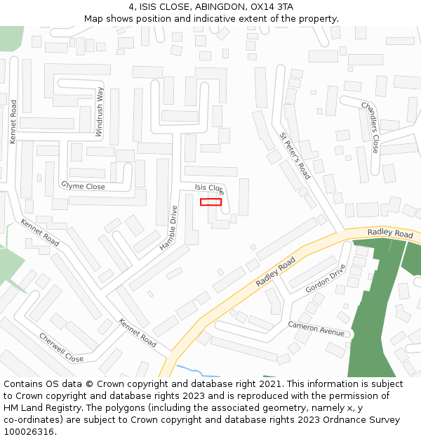 4, ISIS CLOSE, ABINGDON, OX14 3TA: Location map and indicative extent of plot
