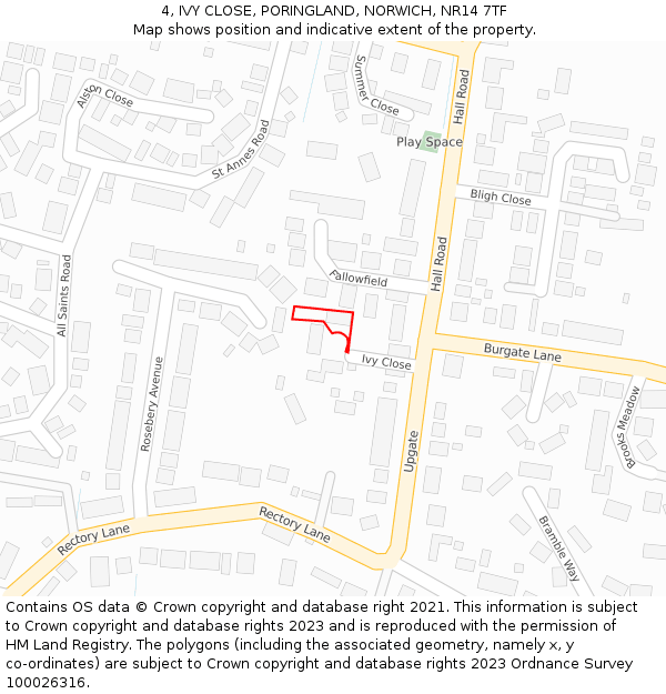 4, IVY CLOSE, PORINGLAND, NORWICH, NR14 7TF: Location map and indicative extent of plot