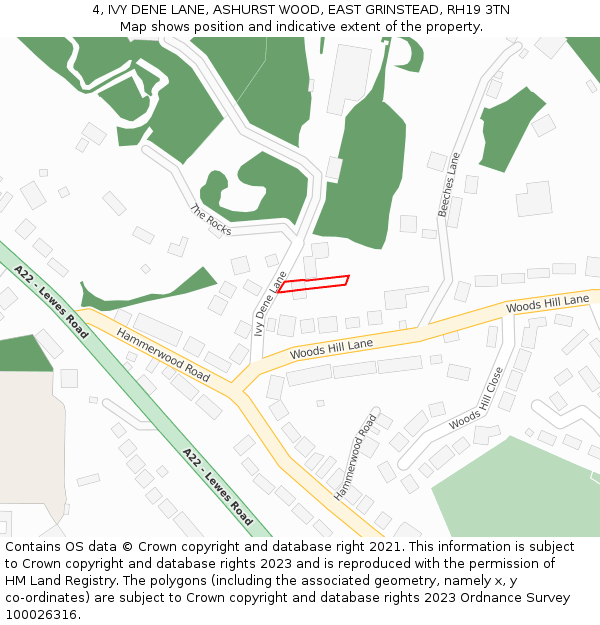 4, IVY DENE LANE, ASHURST WOOD, EAST GRINSTEAD, RH19 3TN: Location map and indicative extent of plot