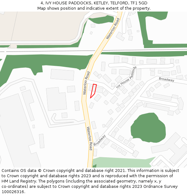 4, IVY HOUSE PADDOCKS, KETLEY, TELFORD, TF1 5GD: Location map and indicative extent of plot