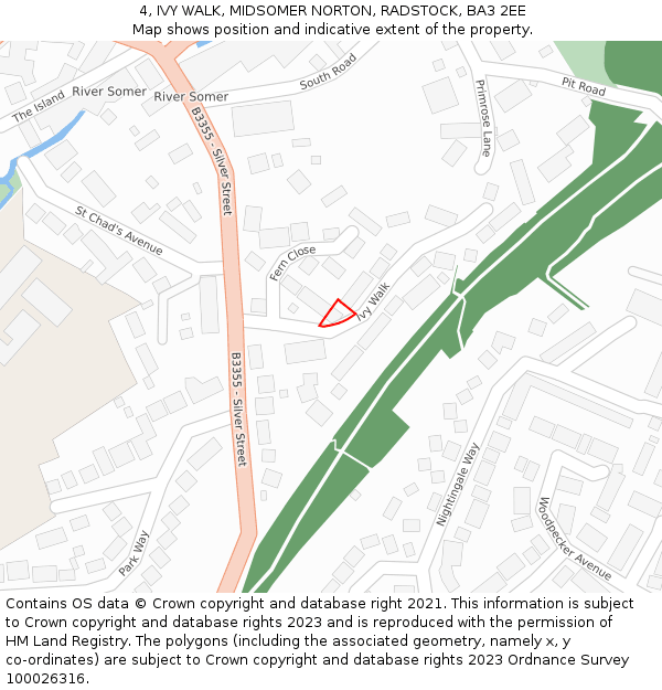 4, IVY WALK, MIDSOMER NORTON, RADSTOCK, BA3 2EE: Location map and indicative extent of plot