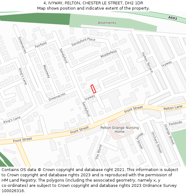 4, IVYWAY, PELTON, CHESTER LE STREET, DH2 1DR: Location map and indicative extent of plot