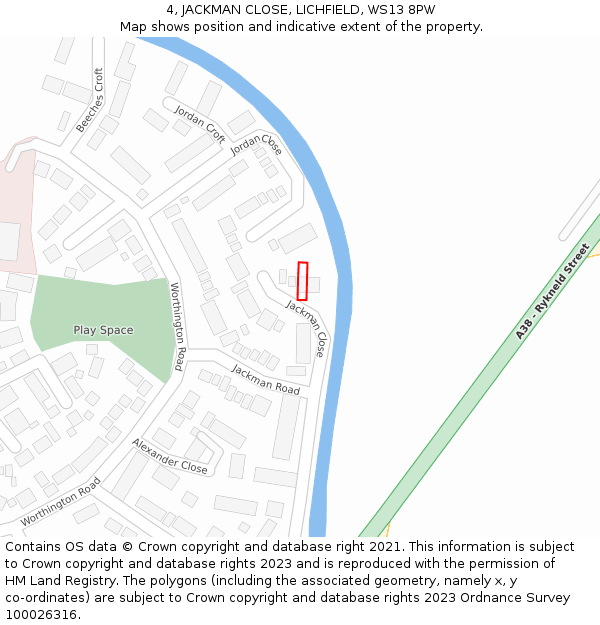 4, JACKMAN CLOSE, LICHFIELD, WS13 8PW: Location map and indicative extent of plot