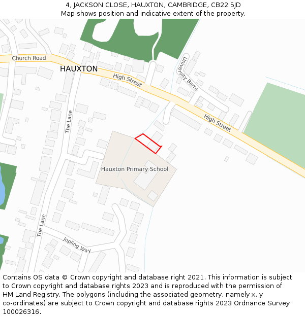 4, JACKSON CLOSE, HAUXTON, CAMBRIDGE, CB22 5JD: Location map and indicative extent of plot