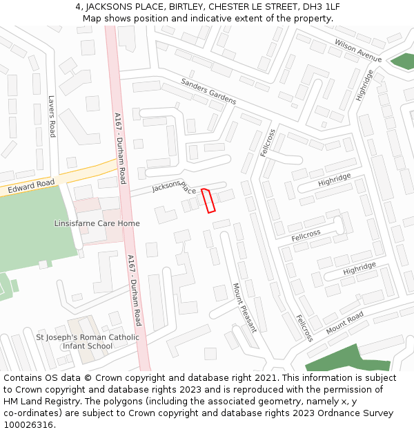 4, JACKSONS PLACE, BIRTLEY, CHESTER LE STREET, DH3 1LF: Location map and indicative extent of plot