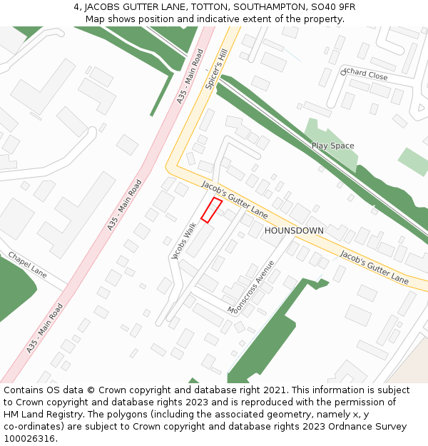 4, JACOBS GUTTER LANE, TOTTON, SOUTHAMPTON, SO40 9FR: Location map and indicative extent of plot