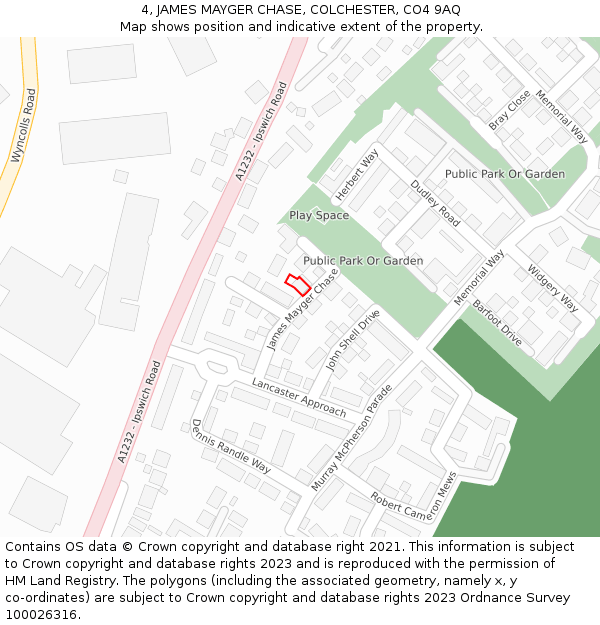 4, JAMES MAYGER CHASE, COLCHESTER, CO4 9AQ: Location map and indicative extent of plot