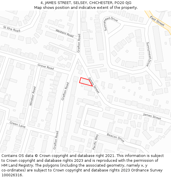 4, JAMES STREET, SELSEY, CHICHESTER, PO20 0JG: Location map and indicative extent of plot