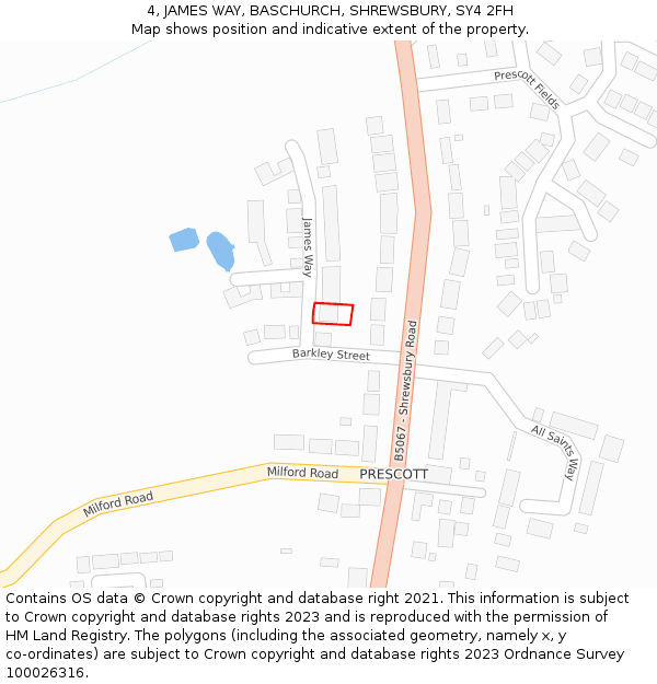 4, JAMES WAY, BASCHURCH, SHREWSBURY, SY4 2FH: Location map and indicative extent of plot