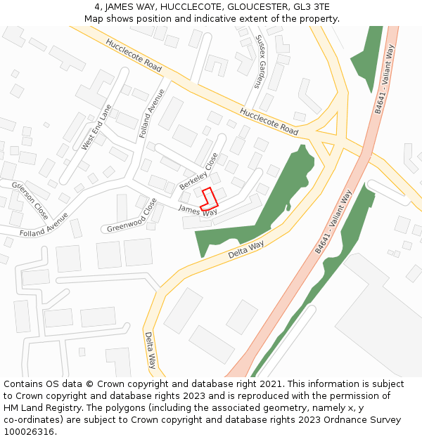 4, JAMES WAY, HUCCLECOTE, GLOUCESTER, GL3 3TE: Location map and indicative extent of plot