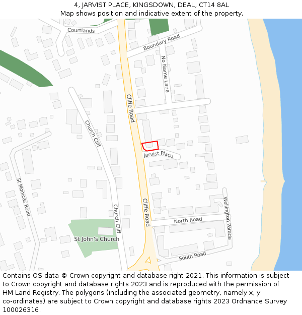 4, JARVIST PLACE, KINGSDOWN, DEAL, CT14 8AL: Location map and indicative extent of plot