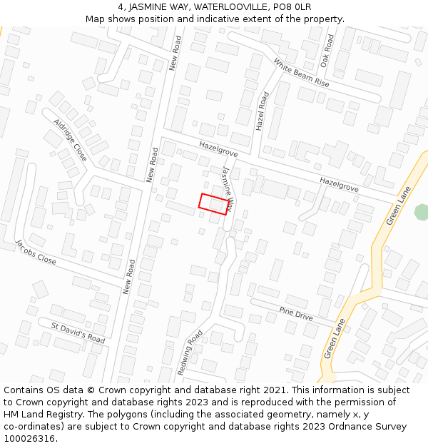 4, JASMINE WAY, WATERLOOVILLE, PO8 0LR: Location map and indicative extent of plot