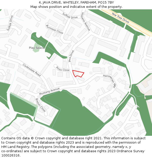 4, JAVA DRIVE, WHITELEY, FAREHAM, PO15 7BY: Location map and indicative extent of plot