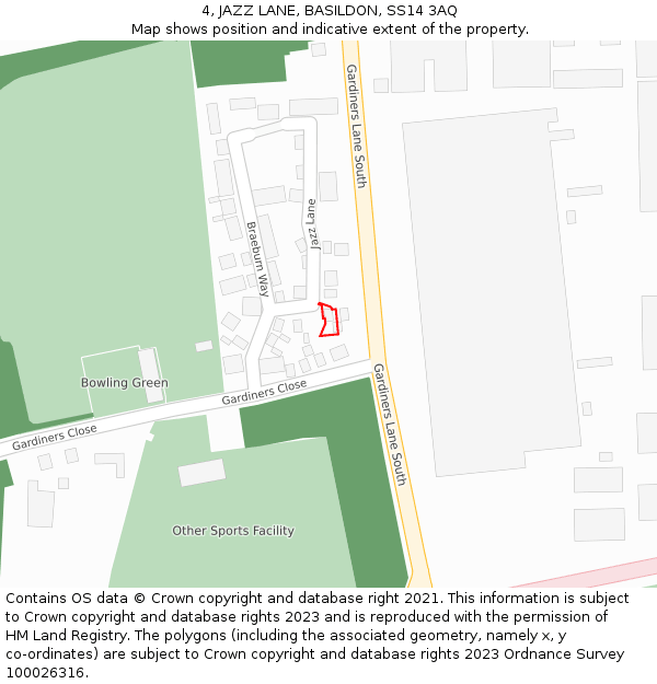 4, JAZZ LANE, BASILDON, SS14 3AQ: Location map and indicative extent of plot