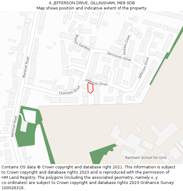 4, JEFFERSON DRIVE, GILLINGHAM, ME8 0DB: Location map and indicative extent of plot