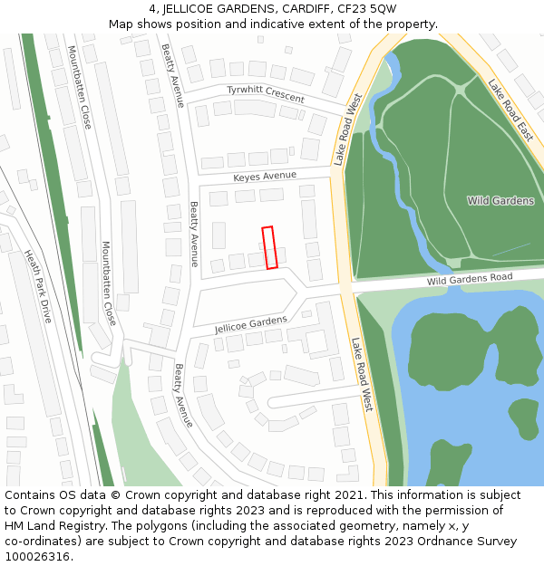 4, JELLICOE GARDENS, CARDIFF, CF23 5QW: Location map and indicative extent of plot