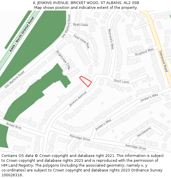 4, JENKINS AVENUE, BRICKET WOOD, ST ALBANS, AL2 3SB: Location map and indicative extent of plot