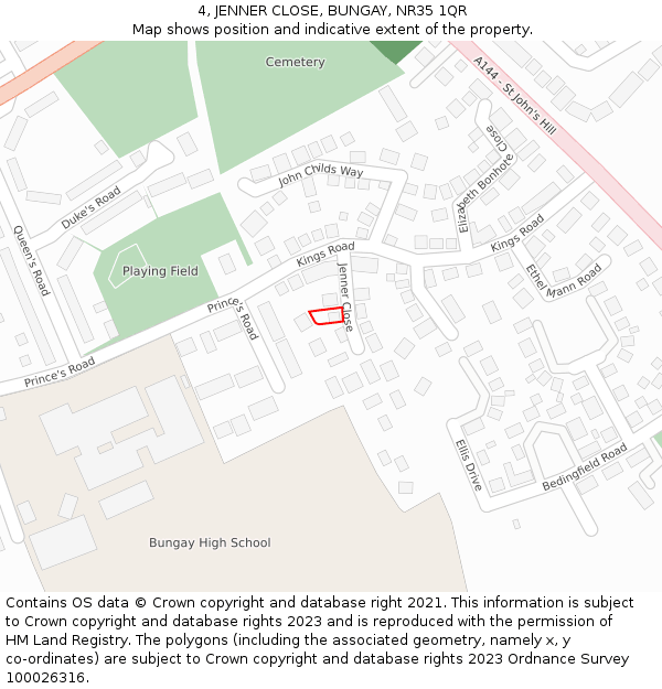 4, JENNER CLOSE, BUNGAY, NR35 1QR: Location map and indicative extent of plot