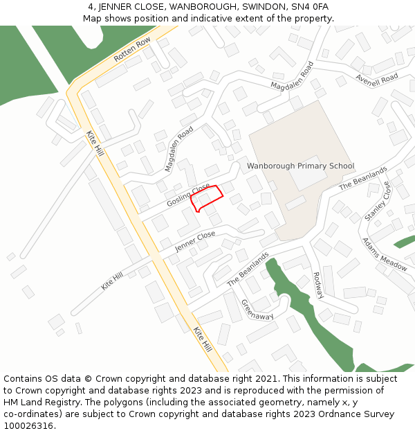 4, JENNER CLOSE, WANBOROUGH, SWINDON, SN4 0FA: Location map and indicative extent of plot