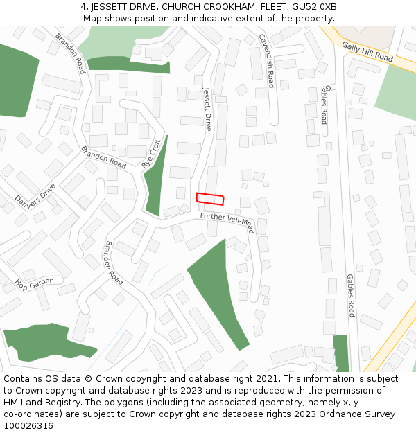 4, JESSETT DRIVE, CHURCH CROOKHAM, FLEET, GU52 0XB: Location map and indicative extent of plot