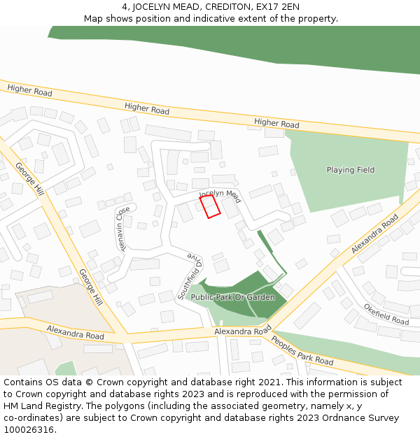 4, JOCELYN MEAD, CREDITON, EX17 2EN: Location map and indicative extent of plot