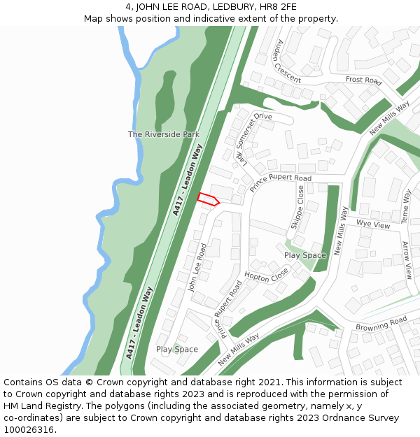 4, JOHN LEE ROAD, LEDBURY, HR8 2FE: Location map and indicative extent of plot