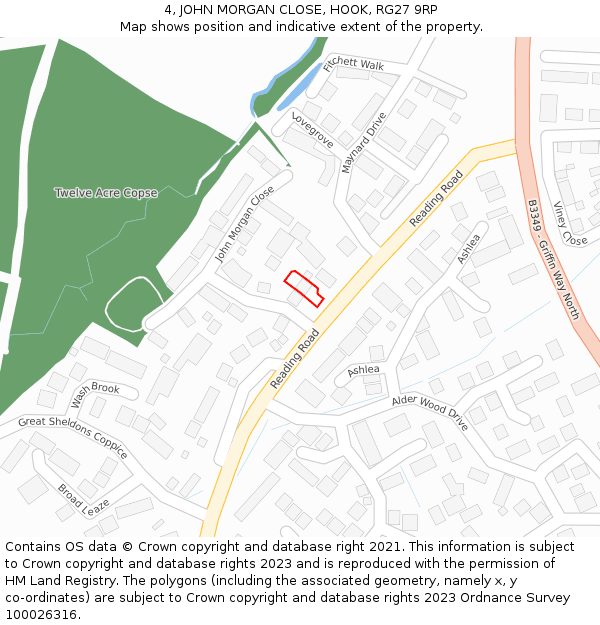 4, JOHN MORGAN CLOSE, HOOK, RG27 9RP: Location map and indicative extent of plot