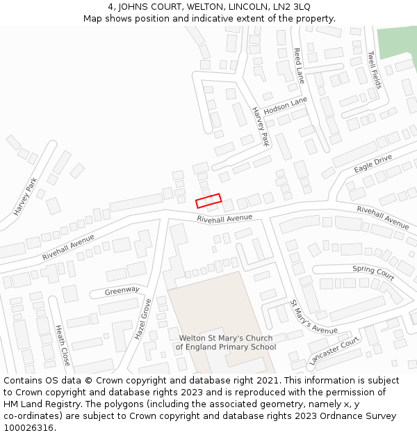 4, JOHNS COURT, WELTON, LINCOLN, LN2 3LQ: Location map and indicative extent of plot