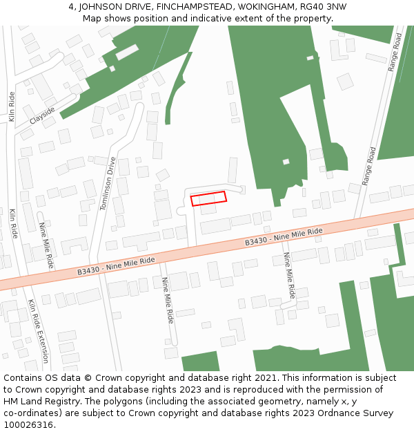 4, JOHNSON DRIVE, FINCHAMPSTEAD, WOKINGHAM, RG40 3NW: Location map and indicative extent of plot