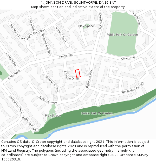 4, JOHNSON DRIVE, SCUNTHORPE, DN16 3NT: Location map and indicative extent of plot