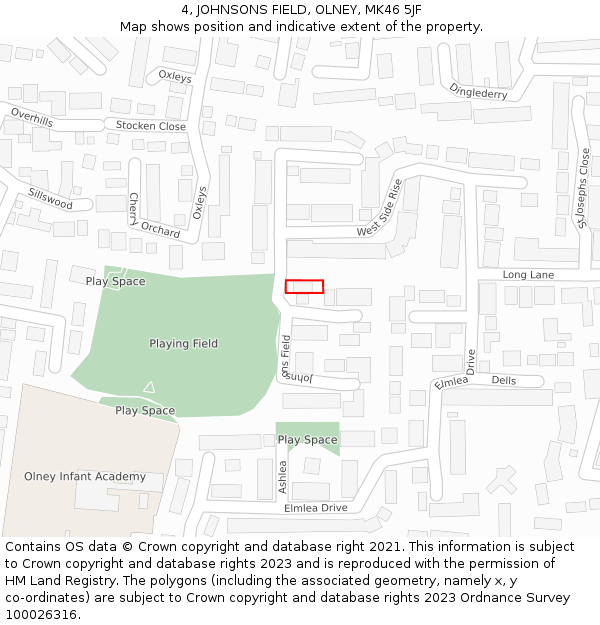4, JOHNSONS FIELD, OLNEY, MK46 5JF: Location map and indicative extent of plot