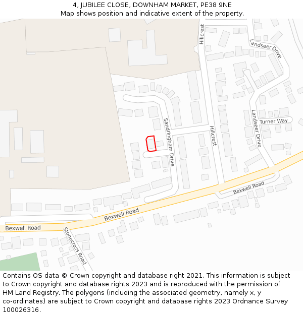 4, JUBILEE CLOSE, DOWNHAM MARKET, PE38 9NE: Location map and indicative extent of plot