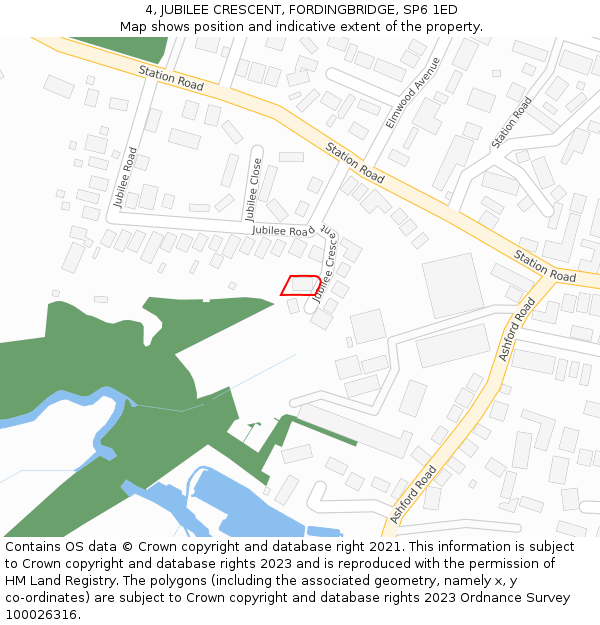 4, JUBILEE CRESCENT, FORDINGBRIDGE, SP6 1ED: Location map and indicative extent of plot