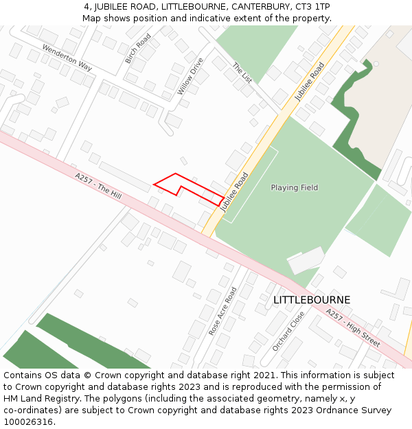 4, JUBILEE ROAD, LITTLEBOURNE, CANTERBURY, CT3 1TP: Location map and indicative extent of plot