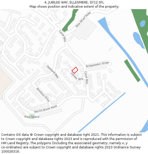 4, JUBILEE WAY, ELLESMERE, SY12 0FL: Location map and indicative extent of plot
