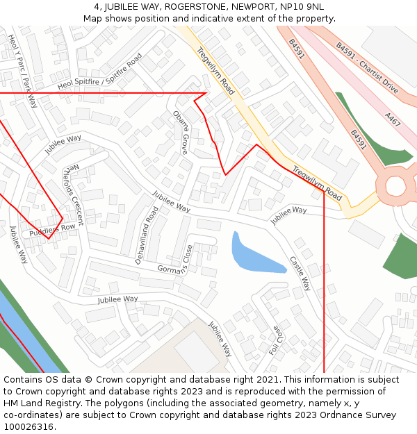 4, JUBILEE WAY, ROGERSTONE, NEWPORT, NP10 9NL: Location map and indicative extent of plot