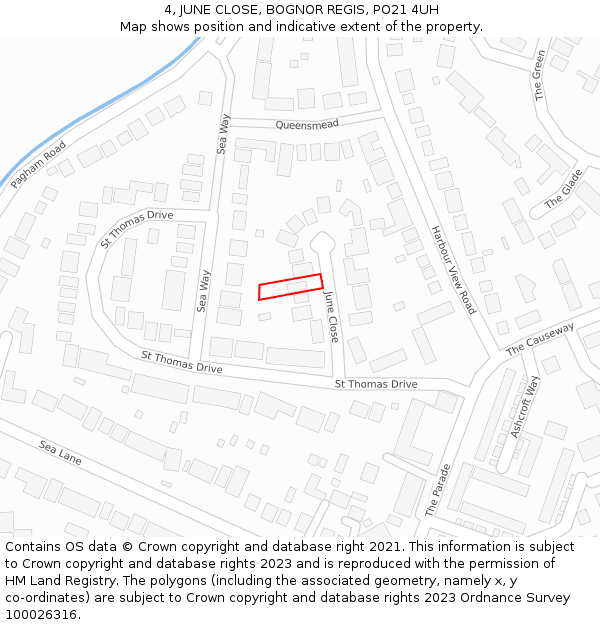 4, JUNE CLOSE, BOGNOR REGIS, PO21 4UH: Location map and indicative extent of plot