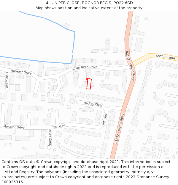 4, JUNIPER CLOSE, BOGNOR REGIS, PO22 6SD: Location map and indicative extent of plot