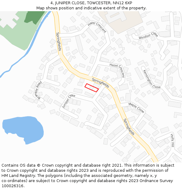 4, JUNIPER CLOSE, TOWCESTER, NN12 6XP: Location map and indicative extent of plot