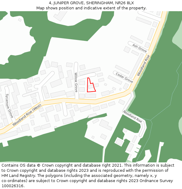 4, JUNIPER GROVE, SHERINGHAM, NR26 8LX: Location map and indicative extent of plot